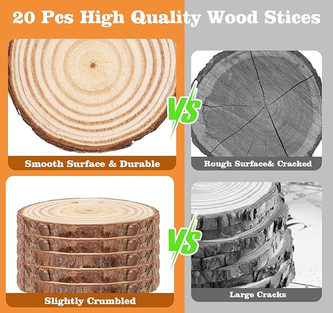 20 Pcs Wooden Discs for Crafts, 3.5''-4'' Wood Circles for Crafts, Wood Slices for Painting DIY Christmas Ornaments Party Wall Home Wedding Decor