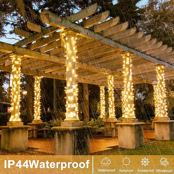 132FT 400 LED Christmas Lights Outdoor, 8 Modes Clear Wire Christmas String Lights Indoor, Plug in Twinkle Fairy Light for Bedroom Wedding Tree Party Decorations, Warm White