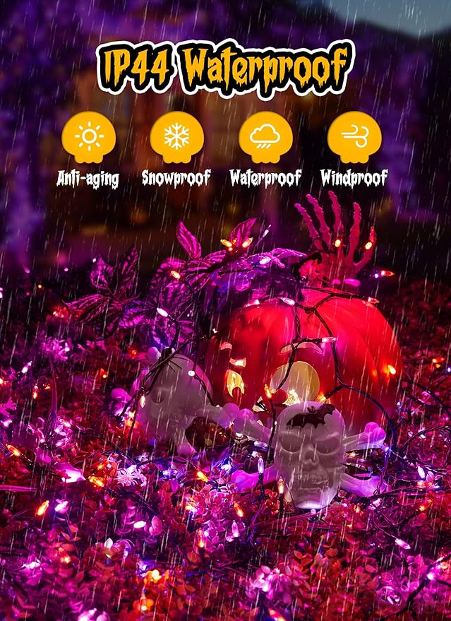Orange Purple Outdoor Holloween Lights, 39Feet 100 LED Christmas Lights with 8 Lighting Modes, Waterproof Mini String Lights Plug in for Garden Patio Party Wedding Christmas Xmas Tree Lighting Decor