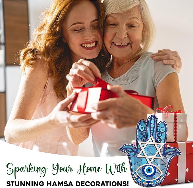 FLAGWIX Hanukkah Gifts for Men, Women - Christmas, Birthday Gifts for Mom, Friends, Hamsa Hand Home Decor, Good Luck, Spiritual, Housewarming Gift Ideas - Single Window Suncatcher Hanging Decorations