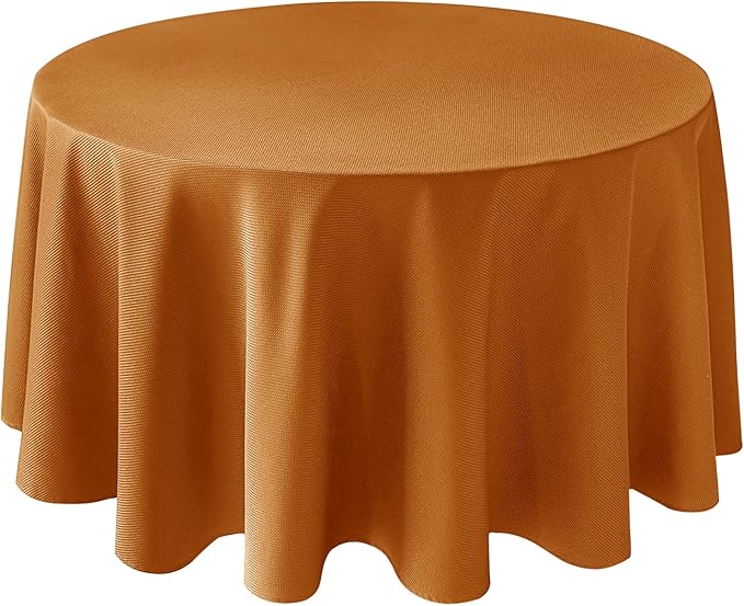 Biscaynebay Fall Tablecloth Textured Fabric Round Tablecloths 70", Bronze Thanksgiving Autumn Harvest Water Resistant Fabric Tablecloths for Kitchen, Dining, Wedding, Parties Machine Washable
