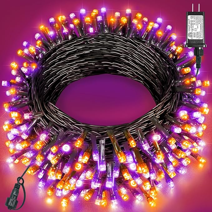 80FT 240 LED Halloween Lights Outdoor, Purple Orange String Lights for Outside with Waterproof 8 Modes, Green Wire Twinkle Tree Light for Indoor Bedroom Patio Garden Party Holiday Decorations
