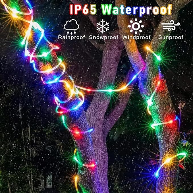 100FT 300 LED Rope Lights Outdoor, Connectable and Flexible Tube Lights with 8 Modes, Waterproof Indoor Rope Lighting for House, Deck, Garden, Backyard, Patio, Pool, Tree Decorations - Multicolor