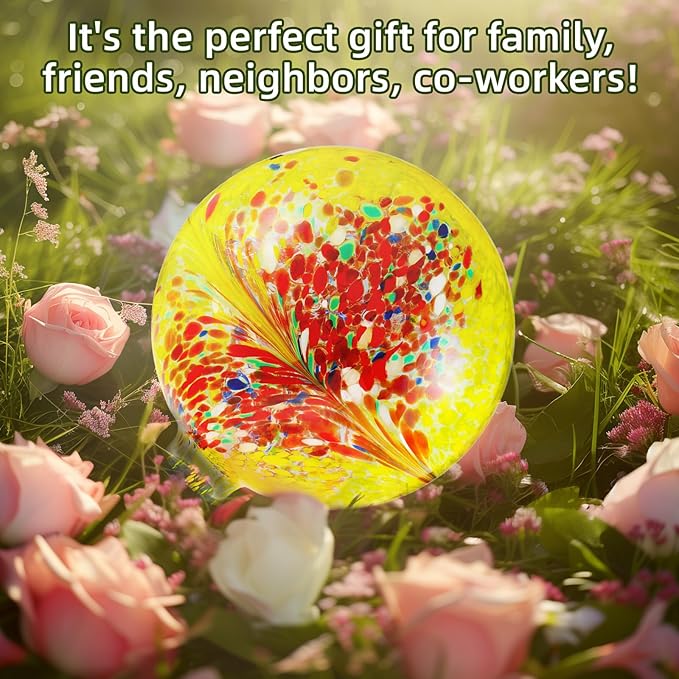 VOREEN 10-Inch Glass Gazing Ball, Outdoor Gazing Globe, Reflective Ball Yard Decoration for Homes, Patio, Lawn and Gardens, Gift for Mom Wife Friend, Phoenix Tail Design, Yellow