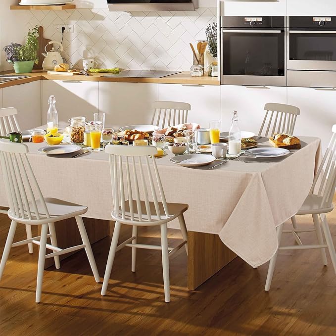 Fitable Faux Linen Tablecloth Rectangle 60 x 102 Inch - Rustic Fabric Table Cloth for 6 Foot Tables, Beige Faux Burlap Table Cover for Kitchen Dining, Party, Farmhouse