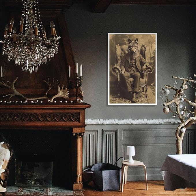 Werewolf Vintage Shoot Art Poster Print Canvas Wall Art Ideal for Dark Academia Gothic Occult Decor Living Room Bedroom Office Posters Decorations Creepy Picture 16X24inch Unframed