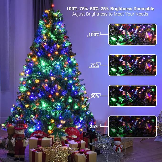 Brizled Christmas Lights, 33ft 100 LED Color Changing Christmas Tree Lights Connectable with Remote, 12 Modes Cool White & Colored Xmas Lighting, Clear Mini Xmas Lighting for Indoor Outdoor Home Decor