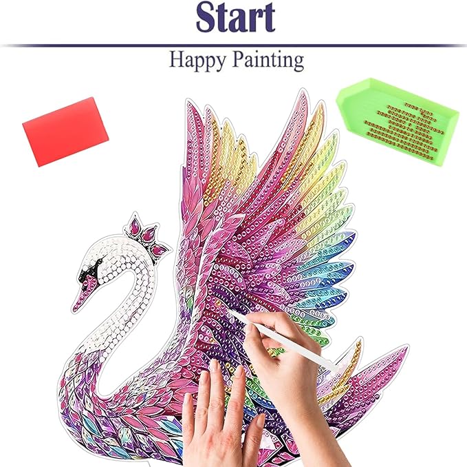 Diamond Painting Kits for Adults Beginners, 5D Full Drill Swan Crystal Art Desktop Ornament, DIY Single Sided Home Office Desk Decor, Creative Craft Gift Set with Tools