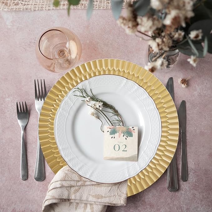 Gold Charger Plates Set of 12, 13" Plastic Chargers for Dinner Plates, SThanksgiving, Christmas Party Banquet Serveware Supplies