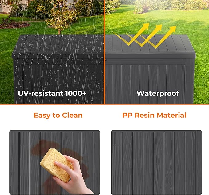 180 Gallon Deck Box Large Outdoor Storage for Patio Furniture,Outdoor Cushions,Garden Tools and Pool Supplies,Waterproof,Resin,Lockable(Black)