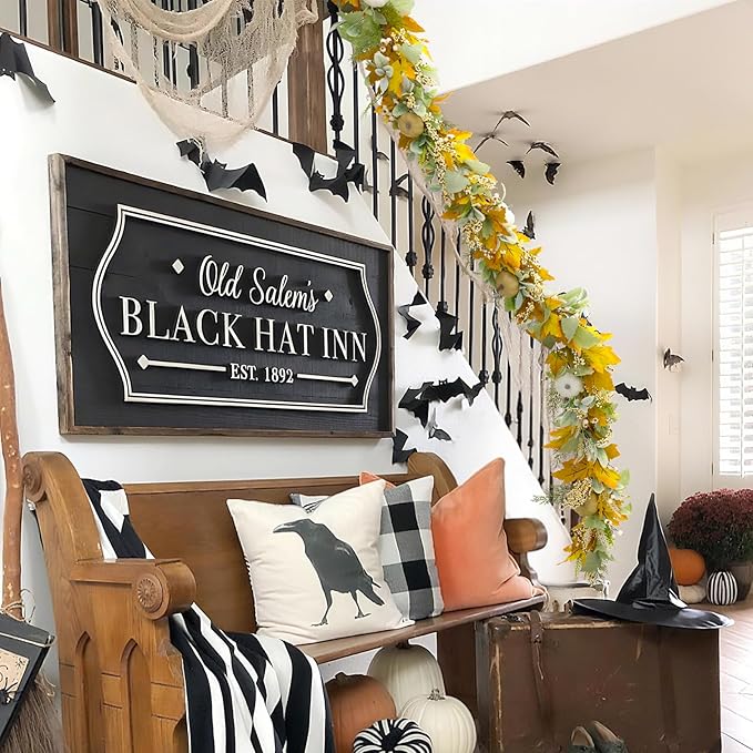 Fall Mantel Garland Decor for Home - 6 Ft Autumn Leaves Table Garlands with Lights Decorations for Thanksgiving and Halloween Leaf Centerpieces for Bedroom Tables Stair Porch Outdoor Farmhouse