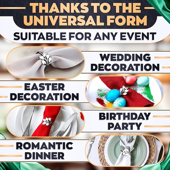 Set of 20 Silver Napkin Rings – Elegant & Sturdy Decorative Napkin Rings | Durable, Reusable & Easy to Clean | Stylish Leaf Design for Weddings, Dinner Parties, Table Decor & Special Celebrations