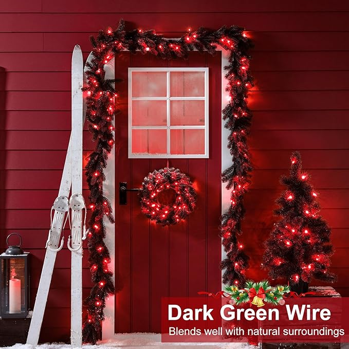 262FT 800 LED Christmas Lights, Plug in Christmas Tree Lights Outdoor with Timer and 8 Modes, Green Wire Waterproof String Light for Indoor House Yard Patio Wedding Decorations, Red