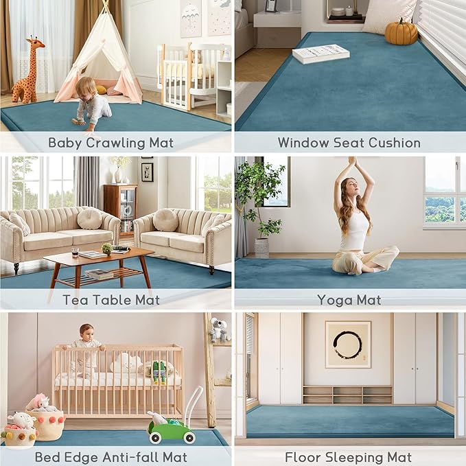 Baby Play Mat 1.2" Thick Memory Foam Nursery Rug Area Rug, 13โ1โ X 6โ7โ Yoga Mat Playmat Crawling Mat for Baby,Toddlers, Infants, Kids,Floor Mat Tatami Mat for Living Room with Non-Slip(Green)