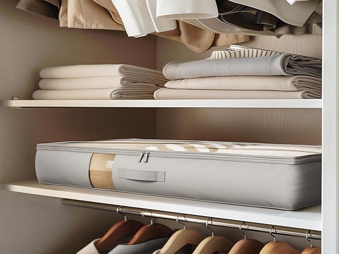 Under Bed Storage Containers with Window, Closet Organizers and Storage Bags, Foldable Underbed Storage Bags for Blankets, Clothing, Comforter, Linen Sheets, Wrapping Paper, 3 Pack, Grey