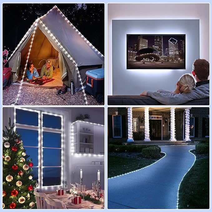 100FT 300 LED Rope Lights Outdoor, Connectable and Flexible Tube Lights with 8 Modes, Waterproof Rope Lighting Indoor for Deck, Garden, Patio, Landscape, Pool, Party Decorations - White