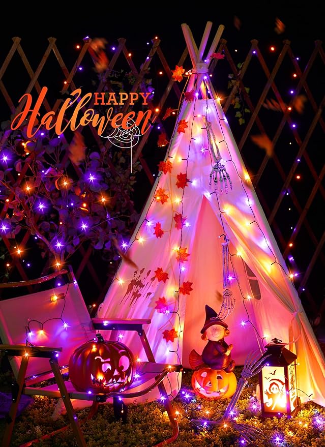 Minetom Halloween Solar Lights Outdoor - 4 Pack Total 160FT 400 LED Halloween String Lights with 8 Lighting Modes, IP65 Waterproof Solar String Lights for Outside Tree Party