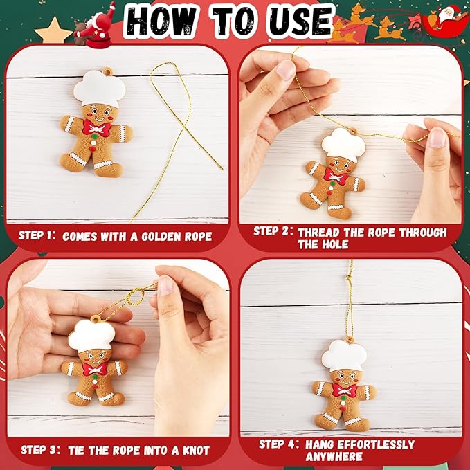 12pcs Gingerbread Man Ornaments for Christmas Tree, Assorted Gingerbread Figurines Decorations with Gingerbreads House Ornaments for Holiday Christmas Tree Home Decor