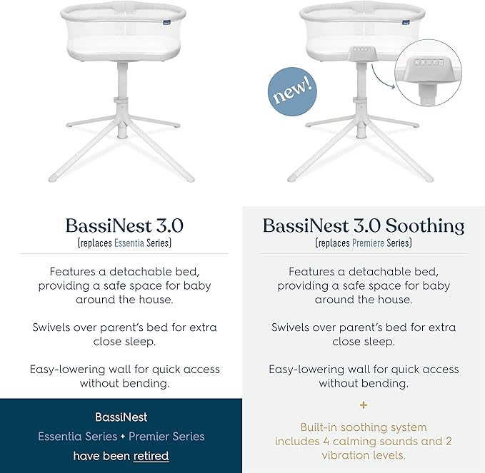 HALO BassiNest Soothing Swivel Sleeper 3.0S – Over-Bed Baby Bassinet with 360 Rotation, Adjustable Height, Breathable Mesh, Calm Sounds & Vibrations, Safe Close Sleeping, Lowering Wall for Easy Access