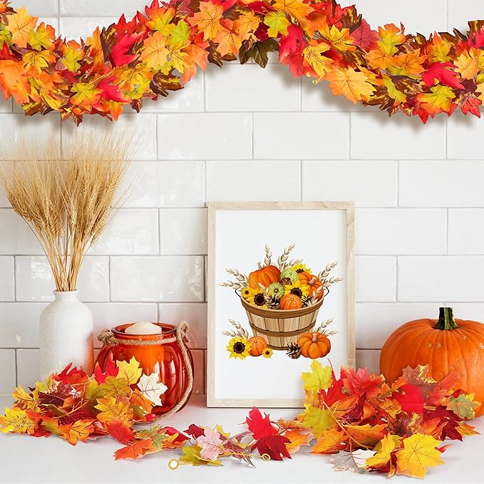 Fovths 8 Pack Maple Leaves Garland 5.8ft/Pc Artificial Fall Decorations Colorful Autumn Hanging Vine for Thanksgiving Halloween Fireplace Indoor Outdoor Decor