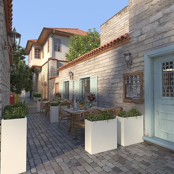 Galvanized Steel Metallic Heavy Planter for Outdoor Plants 24"x10"x24" Metal Planters Spliced Flower Planter with Partitions for Outside,Indoor,Garden (White, 24 * 10 * 24)