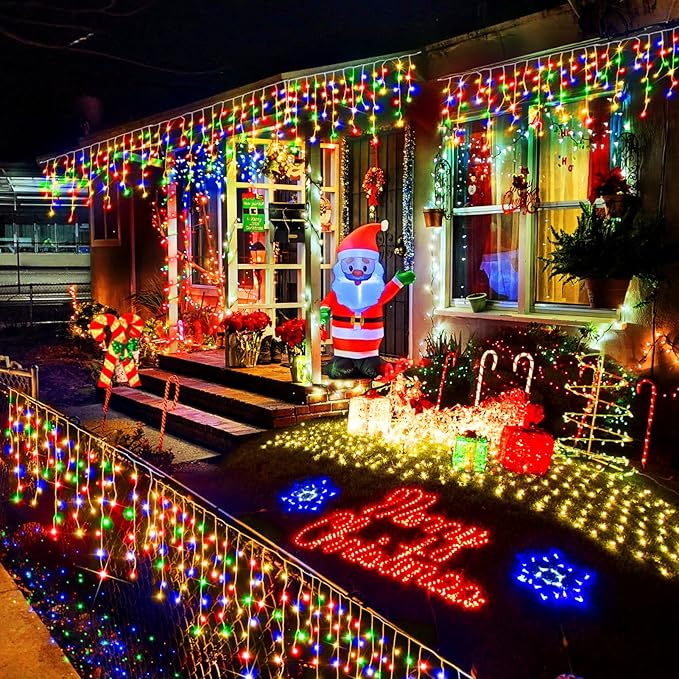 164FT Ice Lights Outdoor, 1600 LED Drops with Timer & Memory, IP44 Waterproof - Multicolor for Christmas Yard Decor