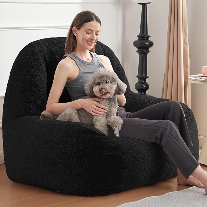 Homguava Bean Bag Chairs for Adults,Giant Beanbag Couch Adult Bean Bag Chair with Filler Included,Modern Lazy Sofa Comfy Chair for Living Room(Black)