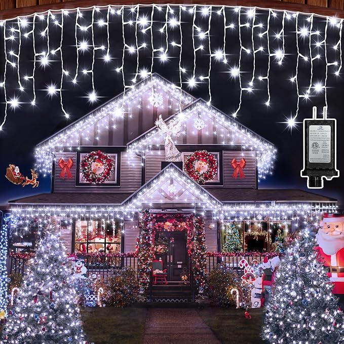 1332 LED 132FT Christmas Lights with 296 Drops, 12 Modes Dimmable Cool White Outdoor Hanging Lights with Timer Memory, Waterproof Curtain Lights for Home Bedroom Indoor Tree Window Roof Fence Wedding