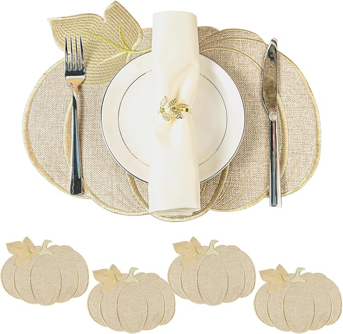 Fall Thanksgiving Pumpkin Placemats Set of 4 Fall Autumn Table Decorations Indoor Farmhouse Harvest Pumpkins Table Round Placemats for Party Kitchen Dinning