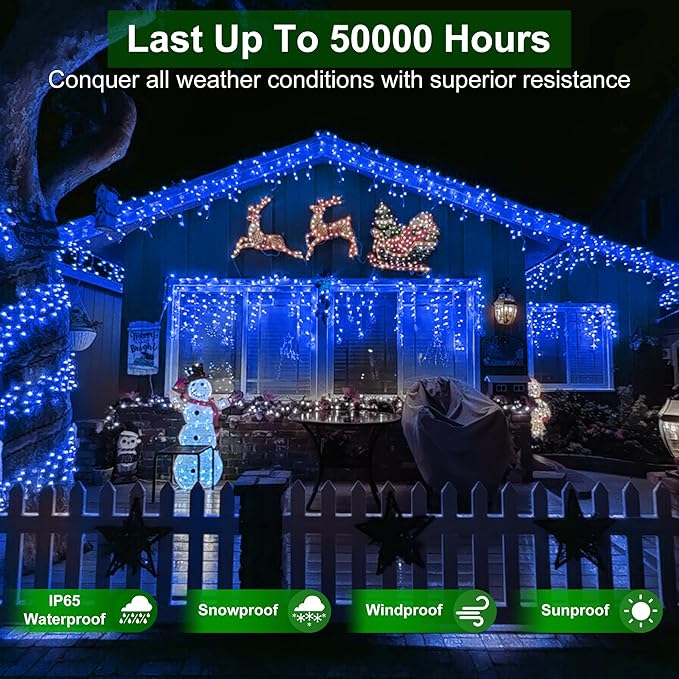 1332 LED 131FT Extra Long Icicle Lights - 296 Drops Waterproof Christmas Lights 12 Modes, Outdoor Christmas Decor for Mall Hotel Fence Holiday Lighting Blue