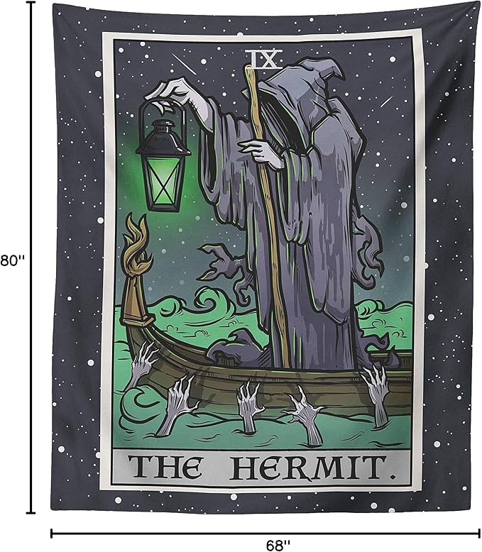 The Hermit Tarot Card Tapestry - Grim Reaper - Gothic Halloween Home Decor Wall Hanging (80" x 68")