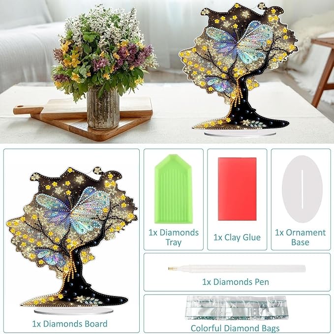 Diamond Painting Kits for Adults Beginners, 5D Full Drill Tree of Life Crystal Art Desktop Ornament, DIY Single Sided Home Office Desk Decor, Creative Craft Gift Set with Tools