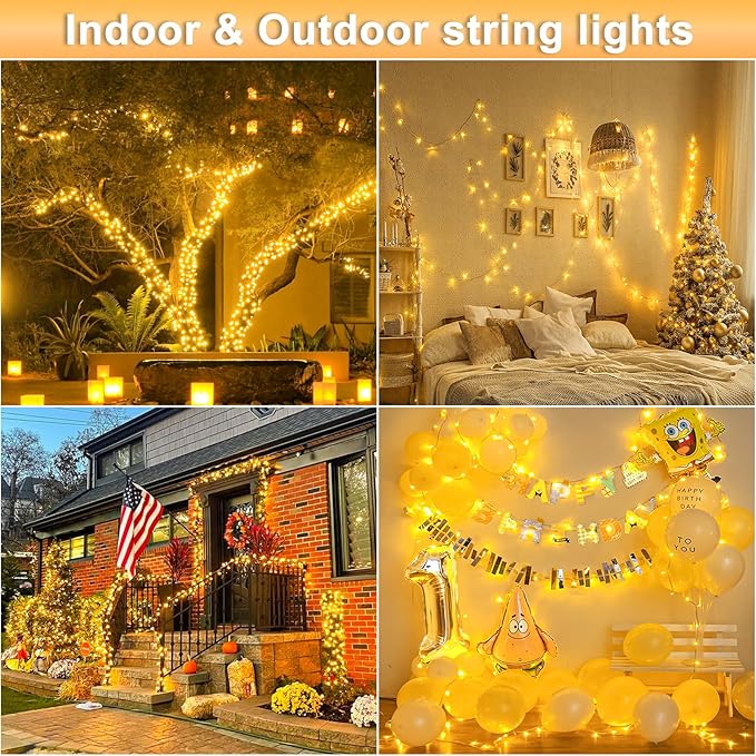 132FT 400 LED Christmas Lights Outdoor, 8 Modes Clear Wire Christmas String Lights Indoor, Plug in Twinkle Fairy Light for Bedroom Wedding Tree Party Decorations, Warm White