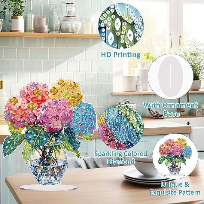 Diamond Painting Kits for Adults Beginners, 5D Full Drill Flowers Crystal Art Desktop Ornament, DIY Single Sided Home Office Desk Decor, Creative Craft Gift Set with Tools