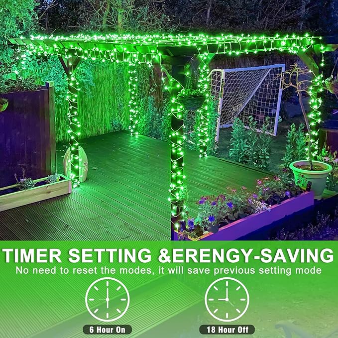 120 LED Green String Lights, 40ft Green Halloween Lights Outdoor Indoor Clear Wire 8 Modes Waterproof Plug in Twinkle Fairy Light for Room Tree Christmas Halloween Decorations