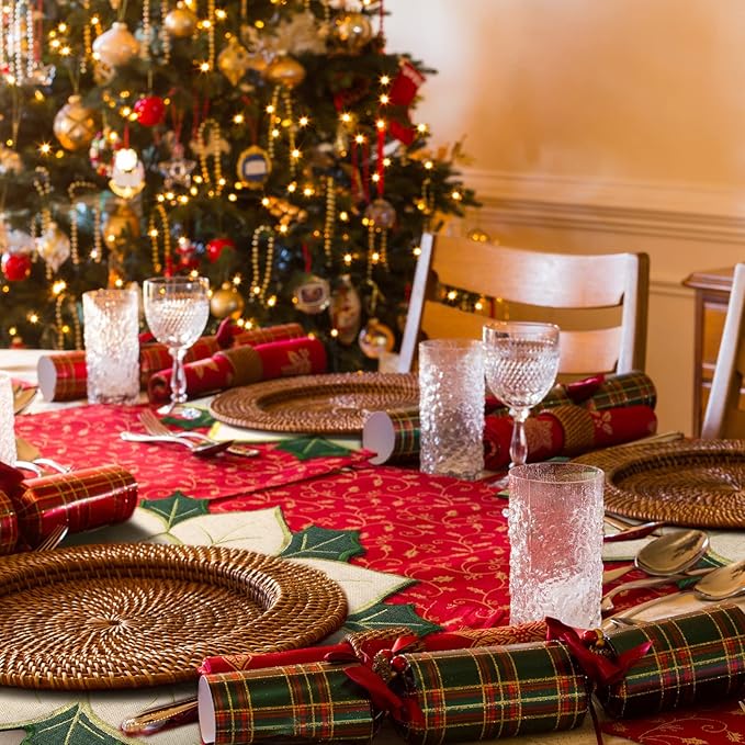 6 Pcs Holiday Christmas Embroidered Placemats Double Layer Applique Poinsettia Christmas Flower Placemat for Dining Holiday Table Decoration (Elegant Style, 14 x 14 Inch)