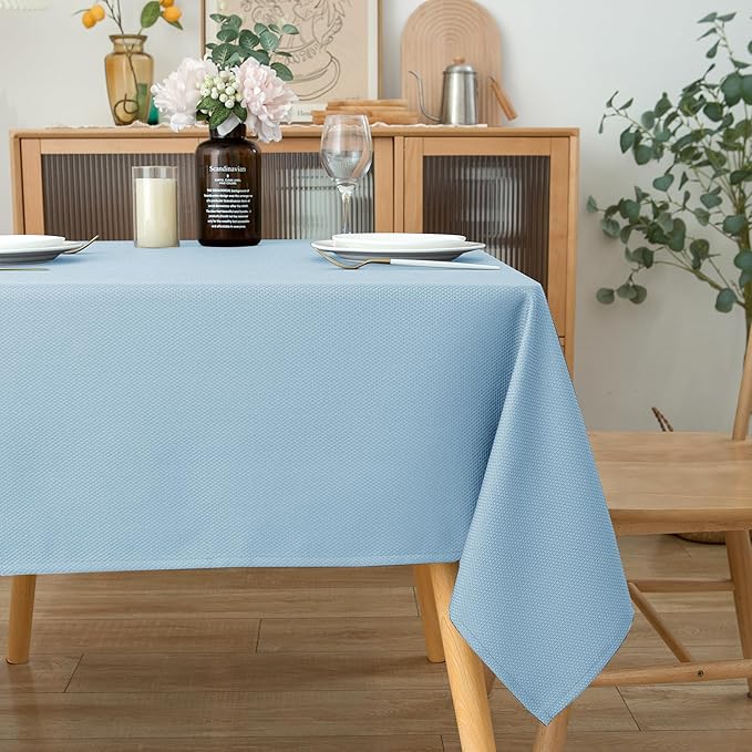 Biscaynebay Fabric Square Tablecloths 70x70 Inches, Light Blue Water Resistant Spill Proof Card Table Cloth Folding Table Cover for Dining, Kitchen, Wedding and Parties, Machine Washable