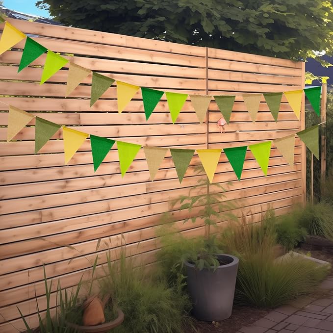 G2PLUS Pre-Strung Burlap Pennant Banners, 39Ft Sage Green Fabric Triangle Flag Bunting, 36Pcs Pennant Banner Flags Garland for Birthday, Wedding, Baby Shower, Holiday Party Decorations