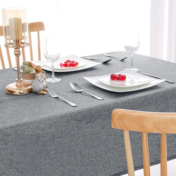Hiasan Faux Linen Rectangle Tablecloth - Spill Wrinkle and Stain Resistant Washable Table Cloth for Kitchen Dining Room Holiday Dinner, Grey, 70 x 90 Inch