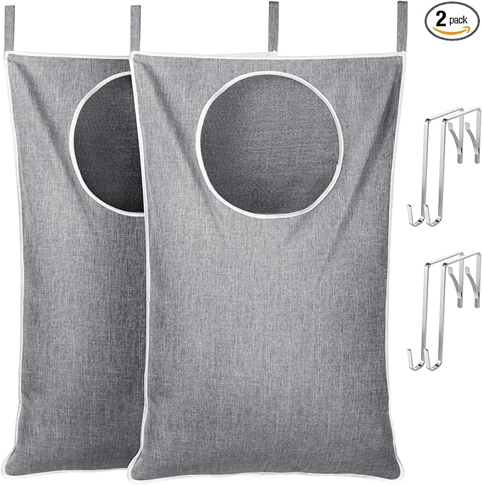 Lifewit 2 Pack Over Door Laundry Hamper, Large Collapsible Hanging Laundry Hamper, Hanging Laundry Basket Bag for Bathroom Bedroom Dirty Clothes Storage Organizer, Light Gray