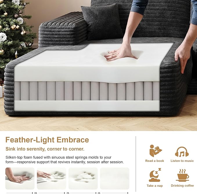 136" Sectional Couches for Living Room Modern Modular Sofa with L-Shape Couchs Upholstered Boneless Couch Deep Seat Sectional Couch with Chaise (Black, Left Facing Chaise+3Seaters)