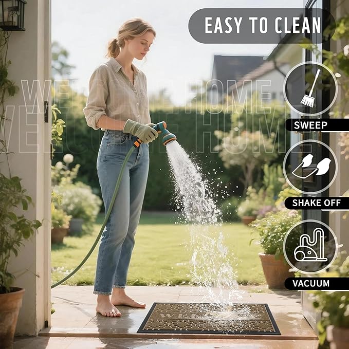 Yimobra Welcome Mat Outdoor Indoor, All-Season Waterproof Front Door Mat Outside Entrance, All-Weather Heavy Duty Non-Slip Doormat, Low Profile Porch Patio Entrance Mats, 36x24, Coffee