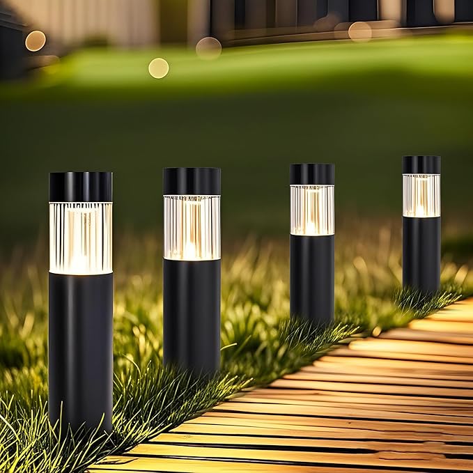 Solar Pathway Lights Outdoor Waterproof, 4 Pack Stainless Steel Stake Lights, Bright 35LM 3000K Warm White LED, IP65 Auto On/Off Landscape Lighting for Garden, Yard, Lawn, Walkway, Patio, Driveway