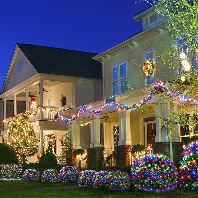WBao Solar Christmas Lights Outdoor 360LED 11.5ft x 6.9ft Christmas Bushes Lights with Remote, 8 Lighting Modes, Timer, Waterproof for Lawn, Bushes, Trees Outdoor Christmas Decorations, Multicolor