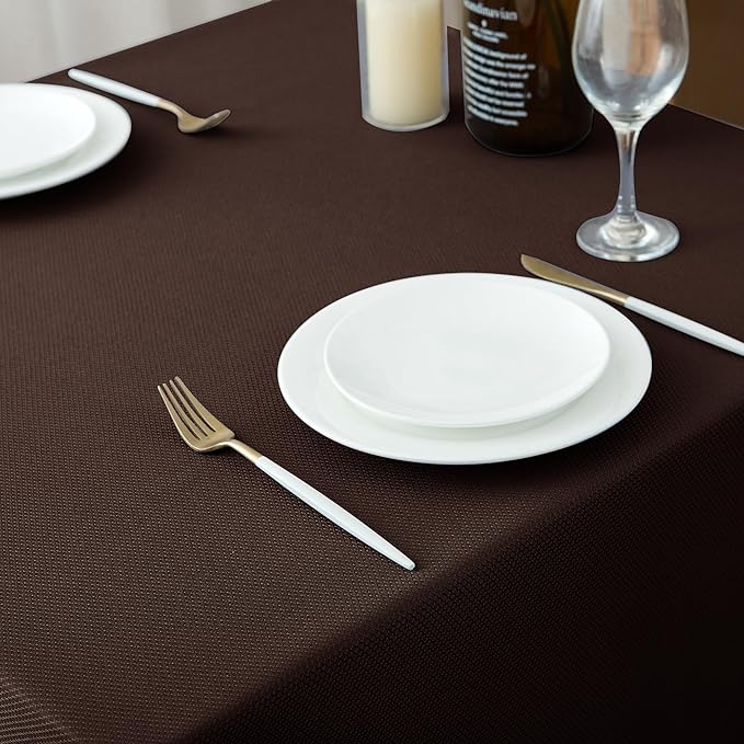 Biscaynebay Textured Fabric Square Tablecloth 54x54 Inch, Brown Water Resistant Table Cloth Small Card Folding Table Covers Linen for Dining, Kitchen, Wedding and Parties etc. Machine Washable