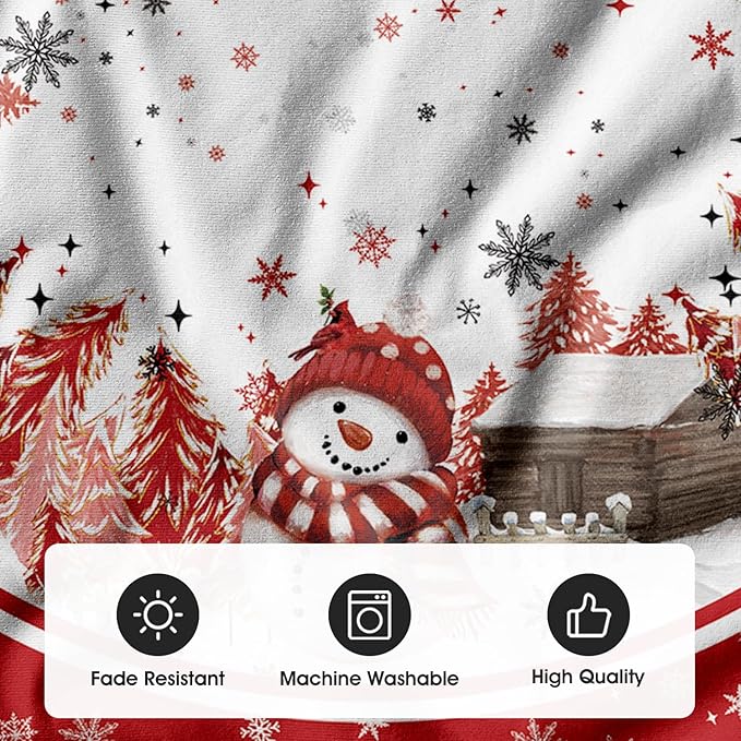 AVOIN colorlife Snowflake Snowman Cardinal Christmas Tree Skirt 48 Inch, Winter Holiday Tree Mat Decoration Red