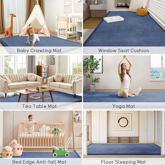 Baby Play Mat 1.2" Thick Memory Foam Nursery Rug Area Rug, 6โ7โ X 6โ7โ Yoga Mat Playmat Crawling Mat for Baby,Toddlers,Infants,Kids,Floor Mat Tatami Mat for Living Room with Non-Slip(Blue)