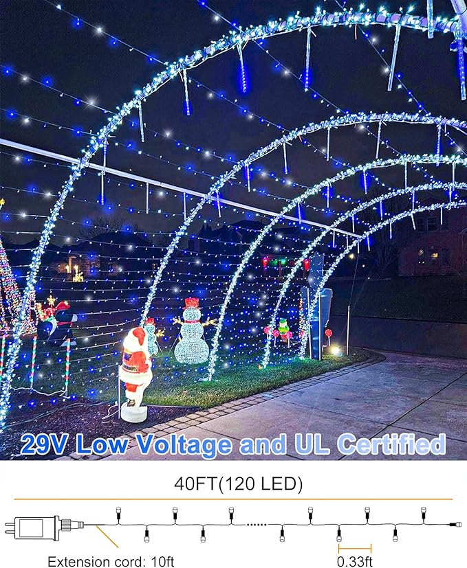 197FT 600 LED Christmas Lights Outdoor Indoor, Plug in String Lights for Outside 8 Modes, Waterproof Christmas Tree Lights for Outside Bedroom Wedding Party Holiday Decorations, Blue White