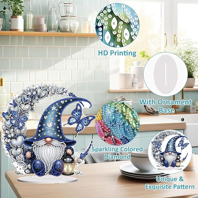 Diamond Painting Kits for Adults Beginners, 5D Full Drill Dwarf Moon Crystal Art Desktop Ornament, DIY Single Sided Home Office Desk Decor, Creative Craft Gift Set with Tools