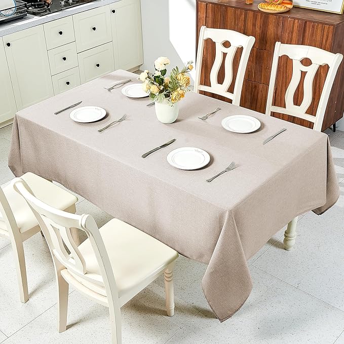 IVAPUPU Textured Linen Table Cloth for Rectangle Tables - Khaki Tablecloths Rectangular Waterproof Wrinkle Free Wipeable Dining Table Cover for Spring Wedding Birthday Kitchen Decor, 52 x 70 Inch